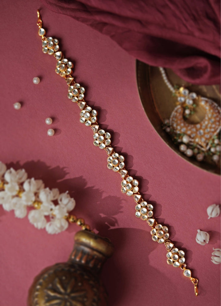 Floral Motifs Kundan Matte Gold Hairband Riana Jewellery - Fabilicious Fashion
