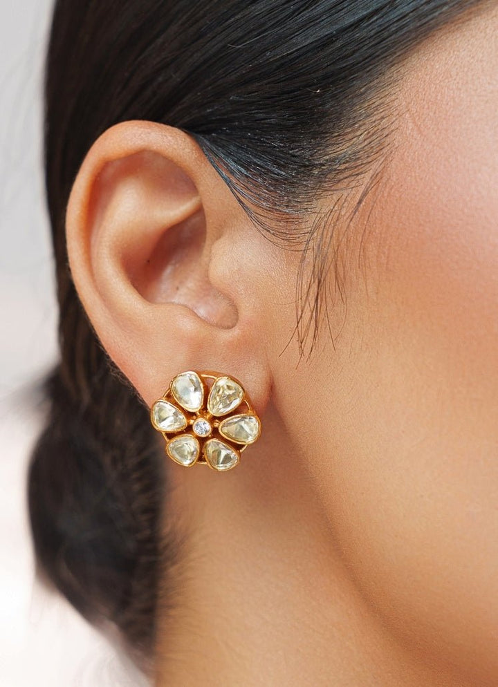 Floral Motifs Moissanite Stone Gold Necklace Set Zevar by Geeta - Fabilicious Fashion