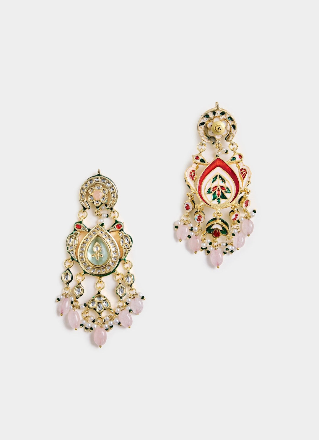 Floral Pink Kundan Pearl Drop Earrings Vivinia By Vidhi Mehra - Fabilicious Fashion