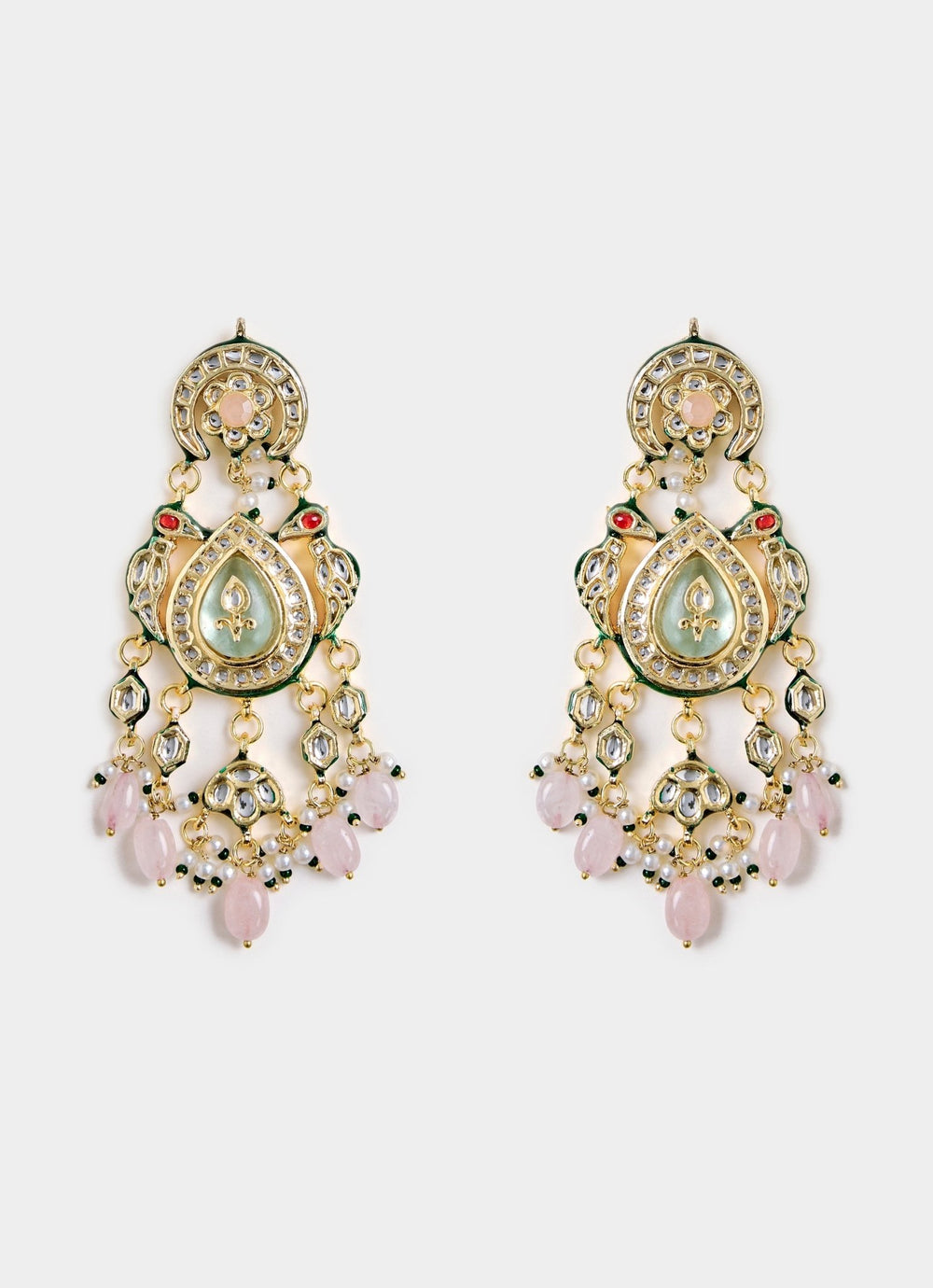 Floral Pink Kundan Pearl Drop Earrings Vivinia By Vidhi Mehra - Fabilicious Fashion