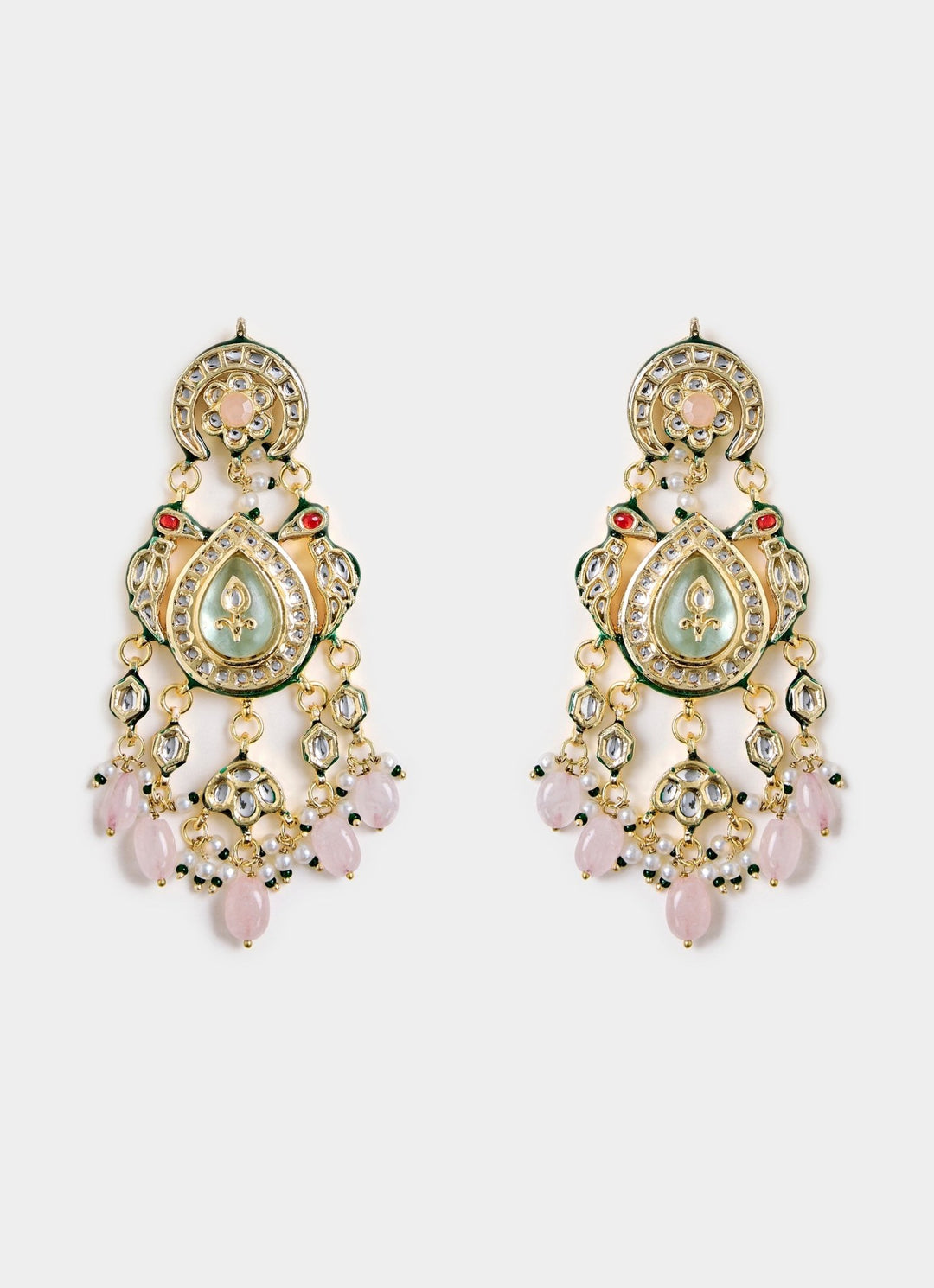 Floral Pink Kundan Pearl Drop Earrings Vivinia By Vidhi Mehra - Fabilicious Fashion