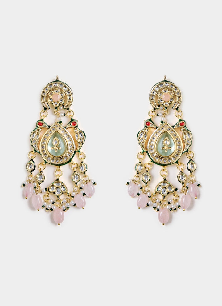 Floral Pink Kundan Pearl Drop Earrings Vivinia By Vidhi Mehra - Fabilicious Fashion
