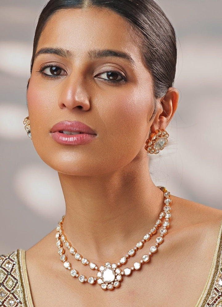 Floral Polki Gold Necklace Set Zevar by Geeta - Fabilicious Fashion