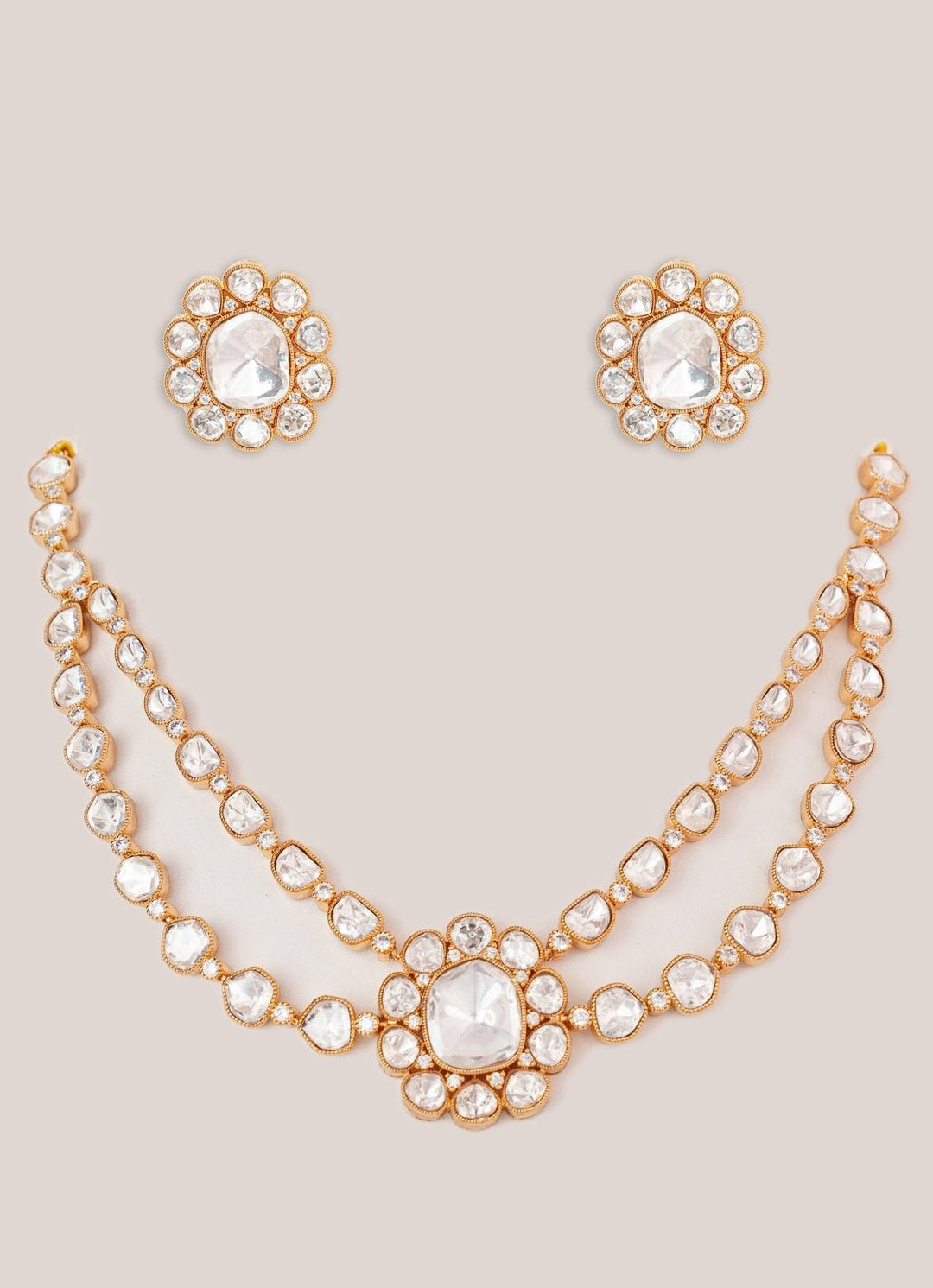 Floral Polki Gold Necklace Set Zevar by Geeta - Fabilicious Fashion