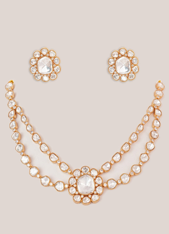 Floral Polki Gold Necklace Set Zevar by Geeta - Fabilicious Fashion