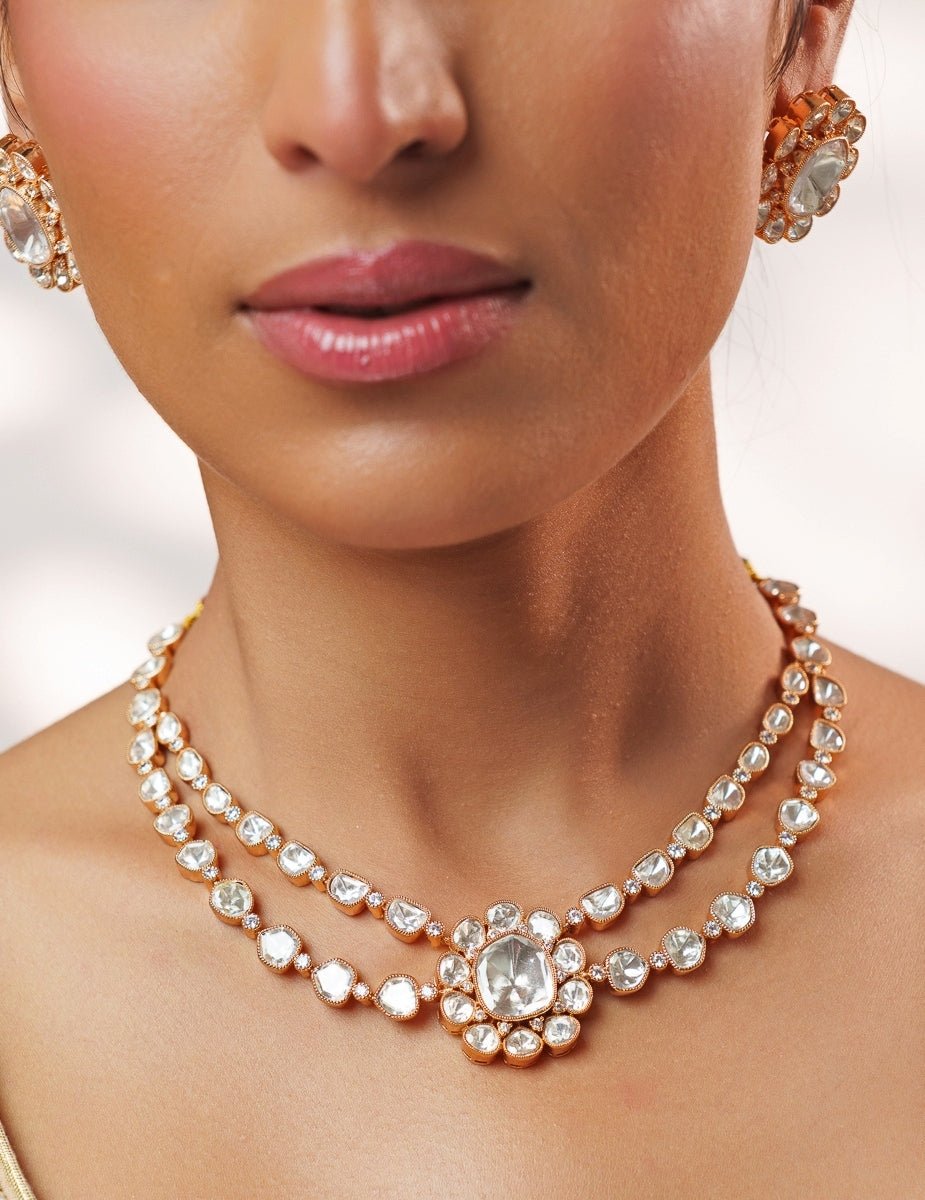 Floral Polki Gold Necklace Set Zevar by Geeta - Fabilicious Fashion