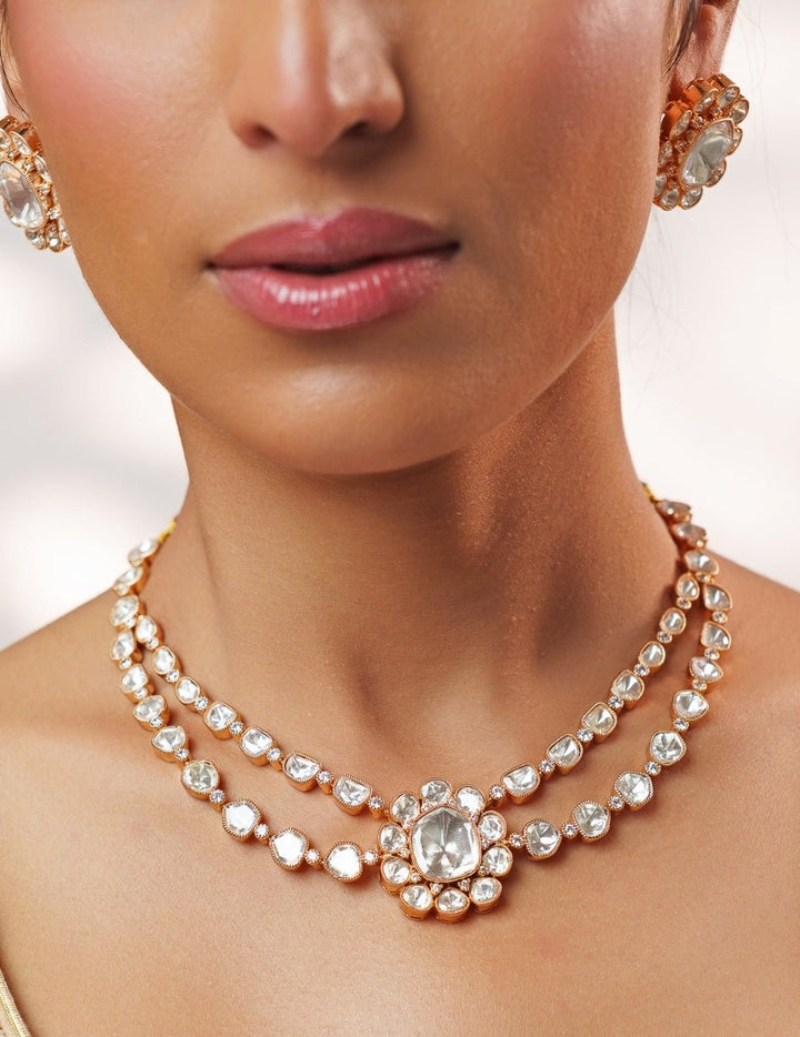 Floral Polki Gold Necklace Set Zevar by Geeta - Fabilicious Fashion