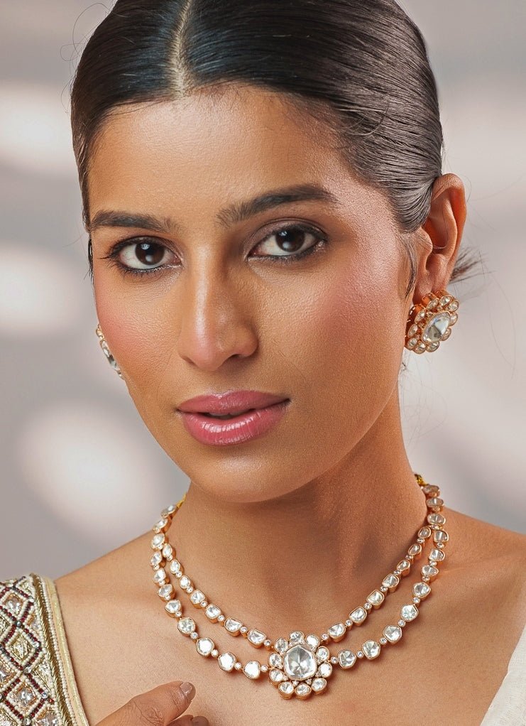 Floral Polki Gold Necklace Set Zevar by Geeta - Fabilicious Fashion