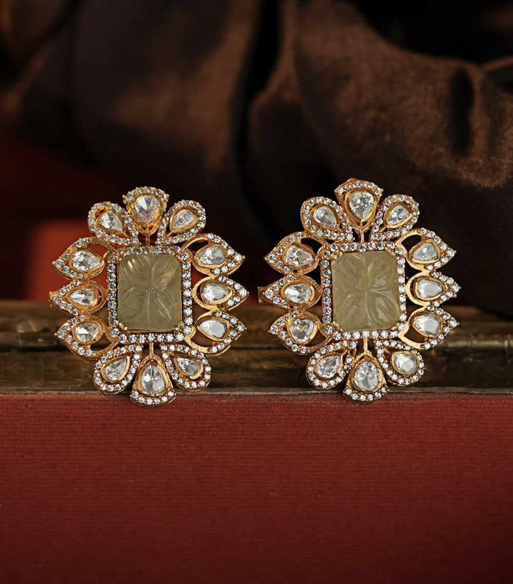 Floral Sea Green Moissanite Stud Earrings Kalyani Indian Jewelry - Fabilicious Fashion