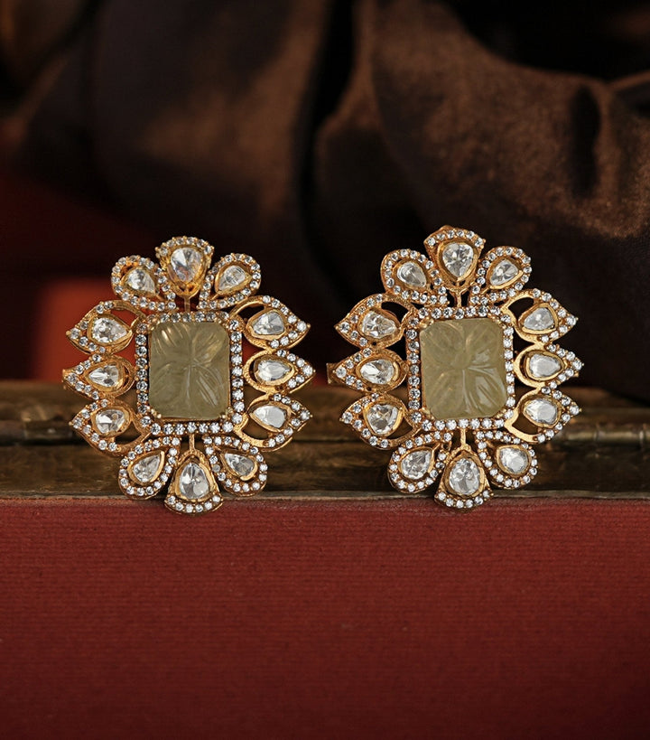 Floral Sea Green Moissanite Stud Earrings Kalyani Indian Jewelry - Fabilicious Fashion