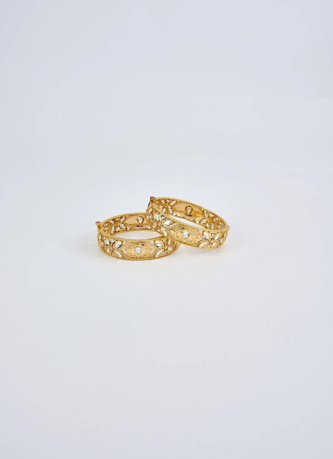 Floral White Kundan And Polki Gold Plated Bangles Vivinia by Vidhi Mehra - Fabilicious Fashion