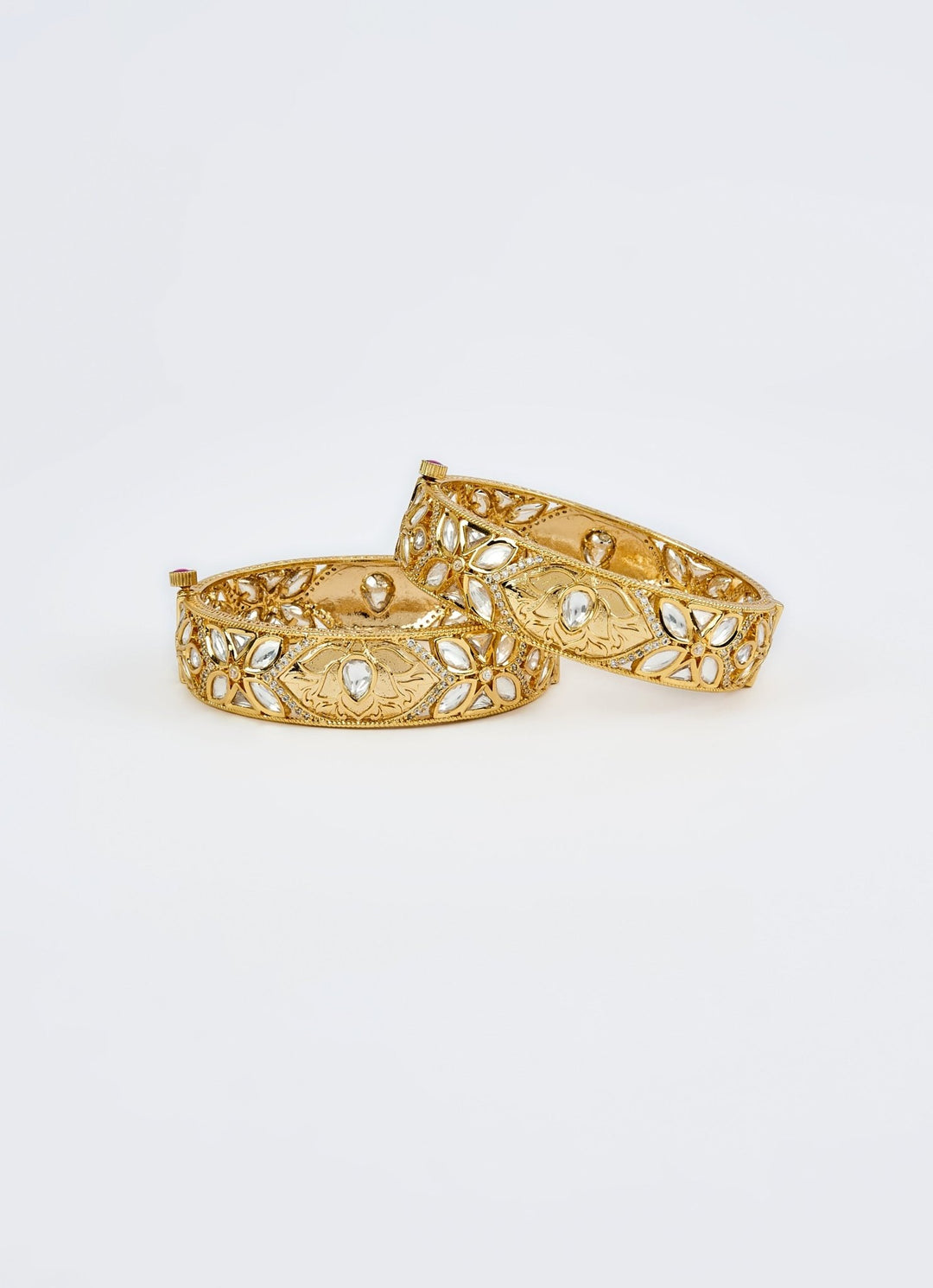 Floral White Kundan And Polki Gold Plated Bangles Vivinia by Vidhi Mehra - Fabilicious Fashion