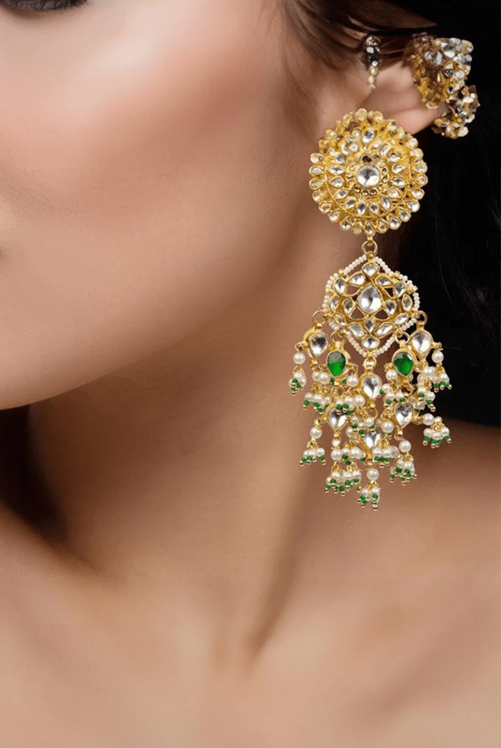 Flower Earrings With Green Stone Riana by Shikha Jindal - Fabilicious Fashion