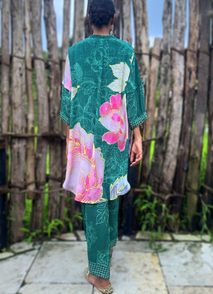 Forest Green Crepe Kurta Pant Set Basil Leaf - Fabilicious Fashion