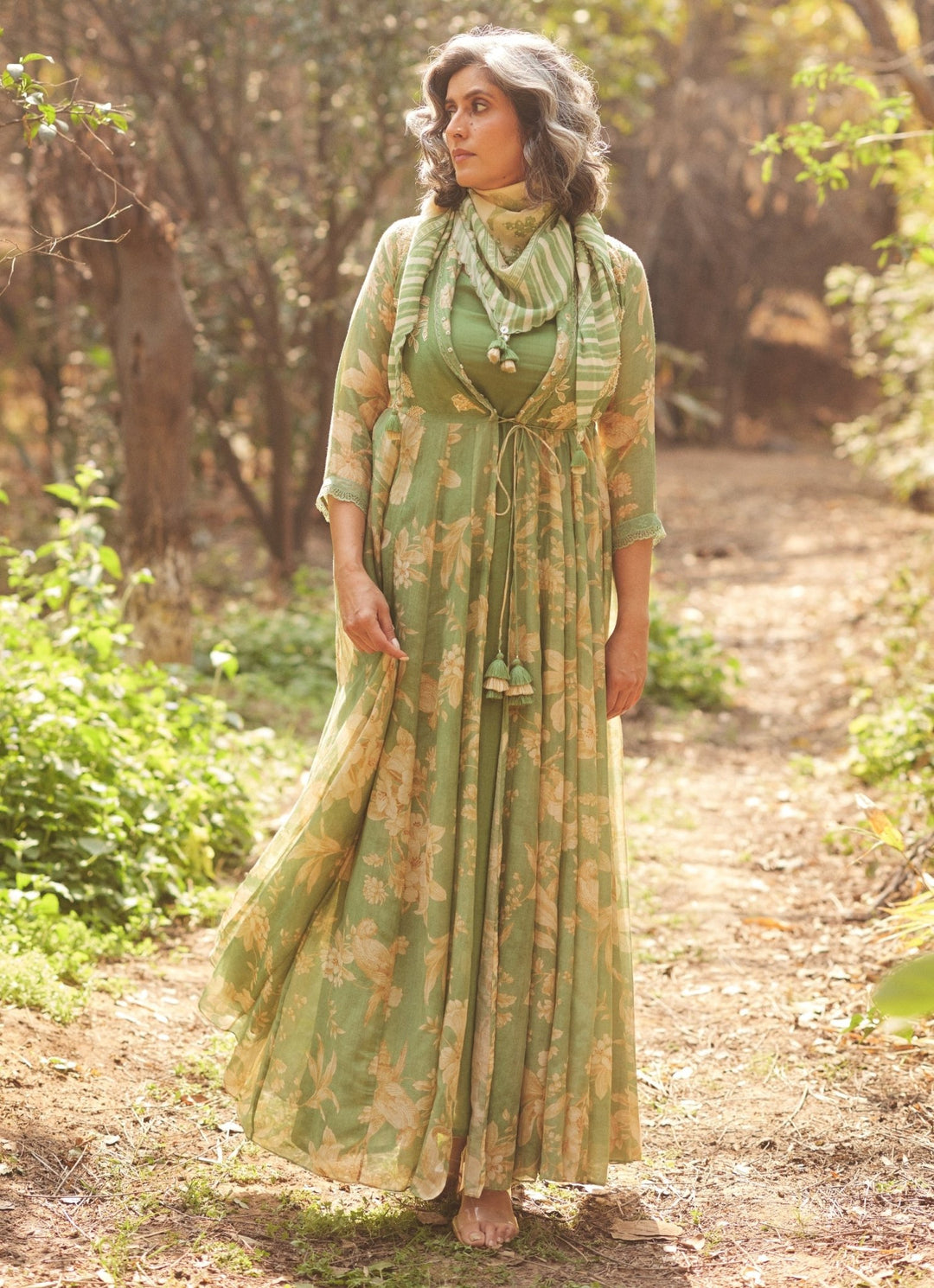 Forest Green Printed Chanderi Wrap Dress Paulmi and Harsh - Fabilicious Fashion