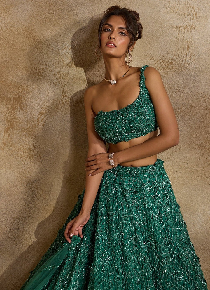 Forest Green Tulle Lehengha Set Nitika Gujral - Fabilicious Fashion