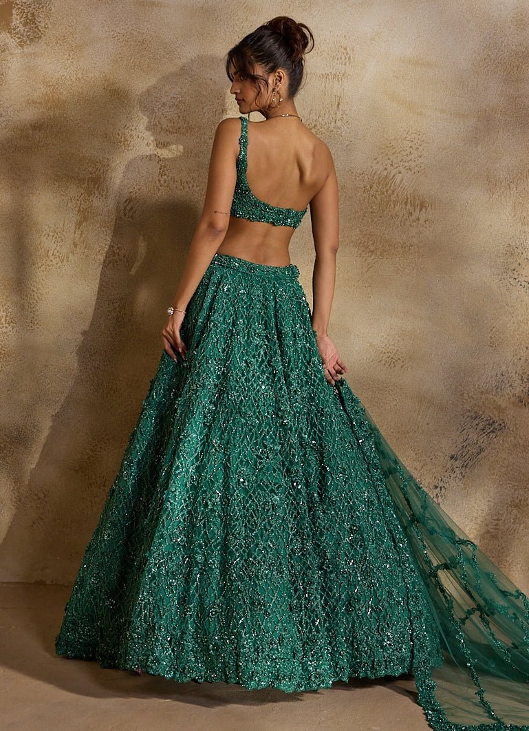 Forest Green Tulle Lehengha Set Nitika Gujral - Fabilicious Fashion