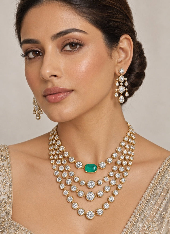 Zevar by Geeta Four Layer Diamond Necklace SetFabilicious Fashion