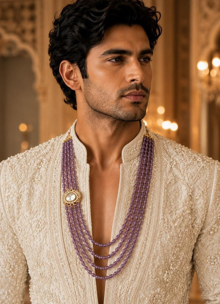 Vivinia By Vidhi Mehra Four Layer Purple Beaded Kundan Groom MalaFabilicious Fashion