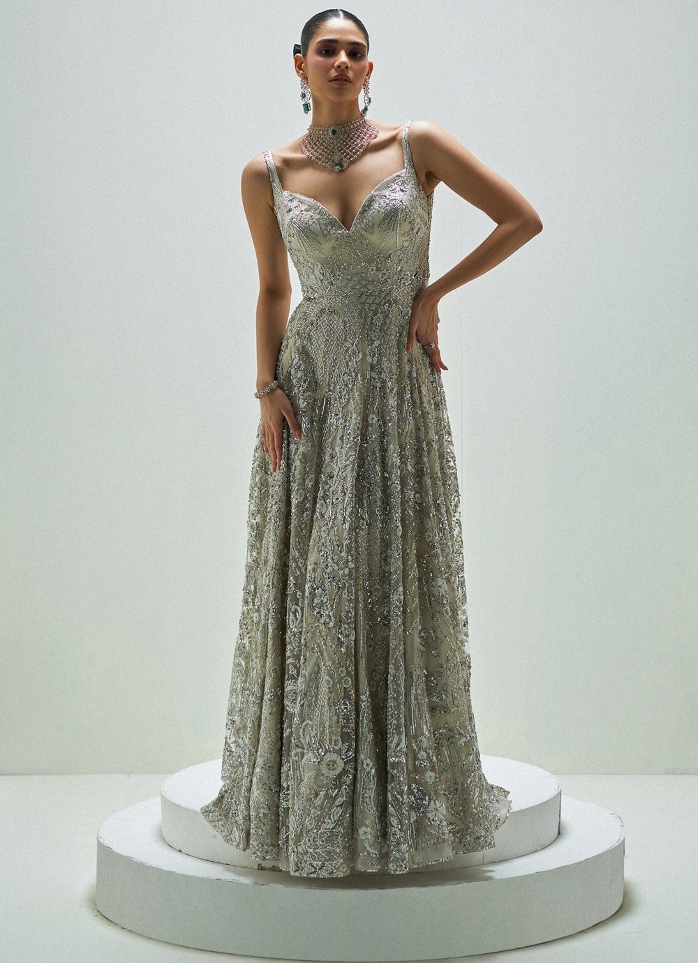 Frosted Silver Embroidered Gown Angad Singh - Fabilicious Fashion