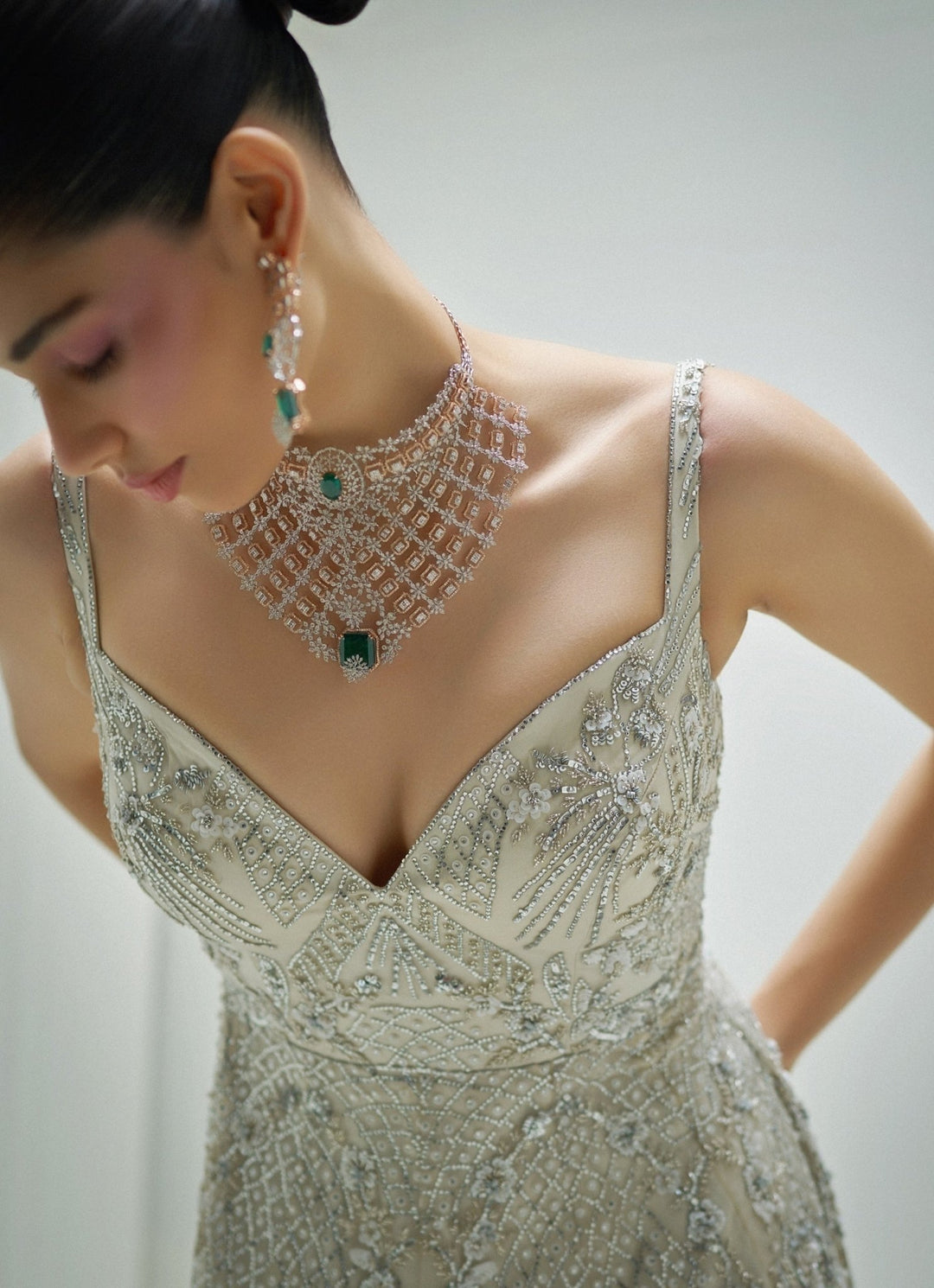 Frosted Silver Embroidered Gown Angad Singh - Fabilicious Fashion