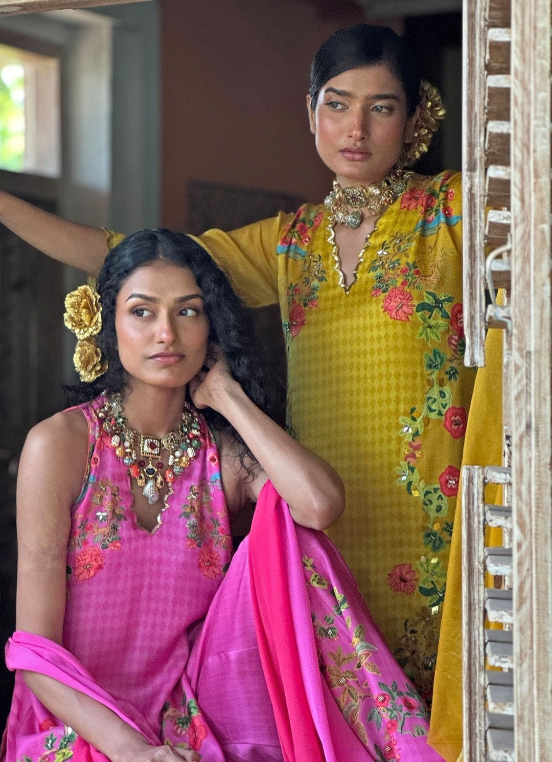 Fuchsia Pink Printed Kurta Sharara Basil Leaf - Fabilicious Fashion