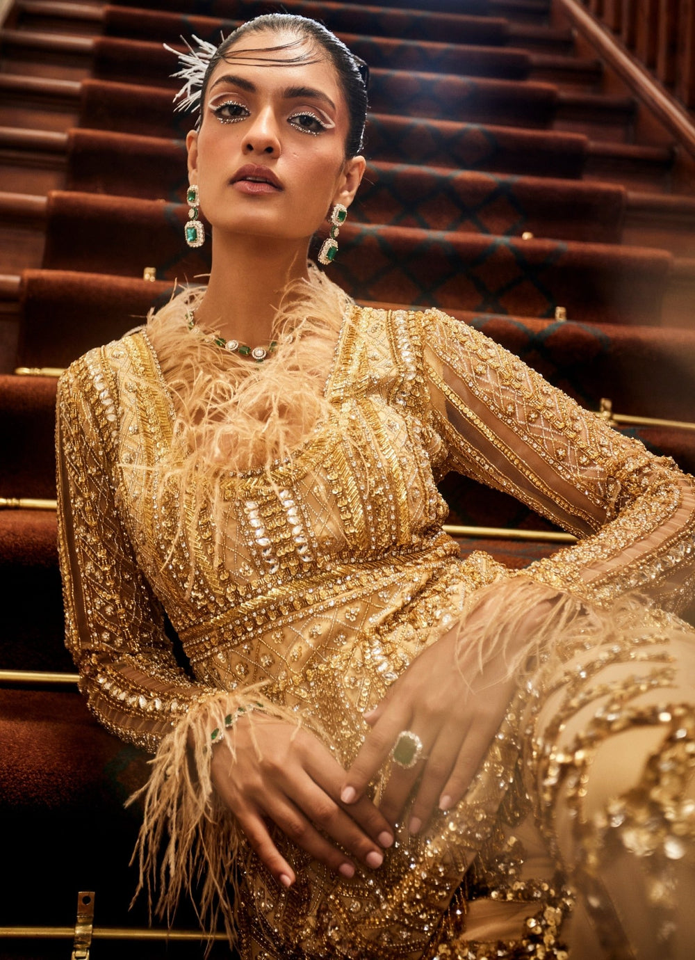 Glam Gold Embroidered Peplum Kurta Pants Set Mani Bhatia - Fabilicious Fashion