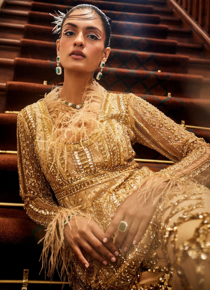 Glam Gold Embroidered Peplum Kurta Pants Set Mani Bhatia - Fabilicious Fashion