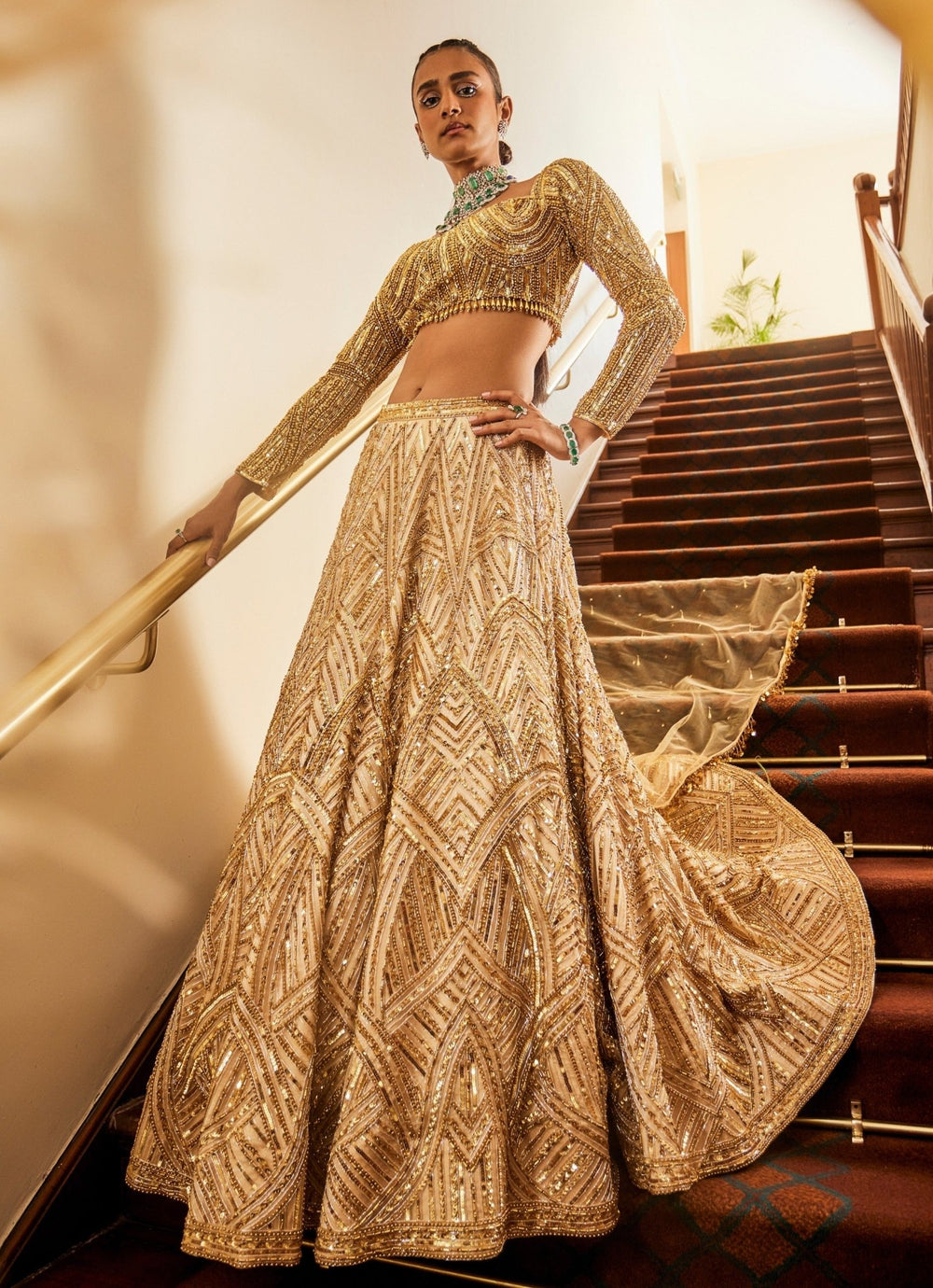 Glam Gold Embroidered Satin Lehenga Set Mani Bhatia - Fabilicious Fashion