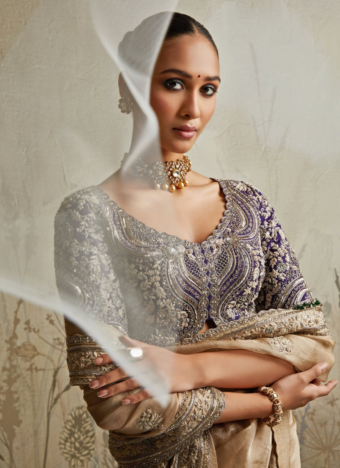 Prisho Gold And Blue Embroidered Tissue SareeFabilicious Fashion