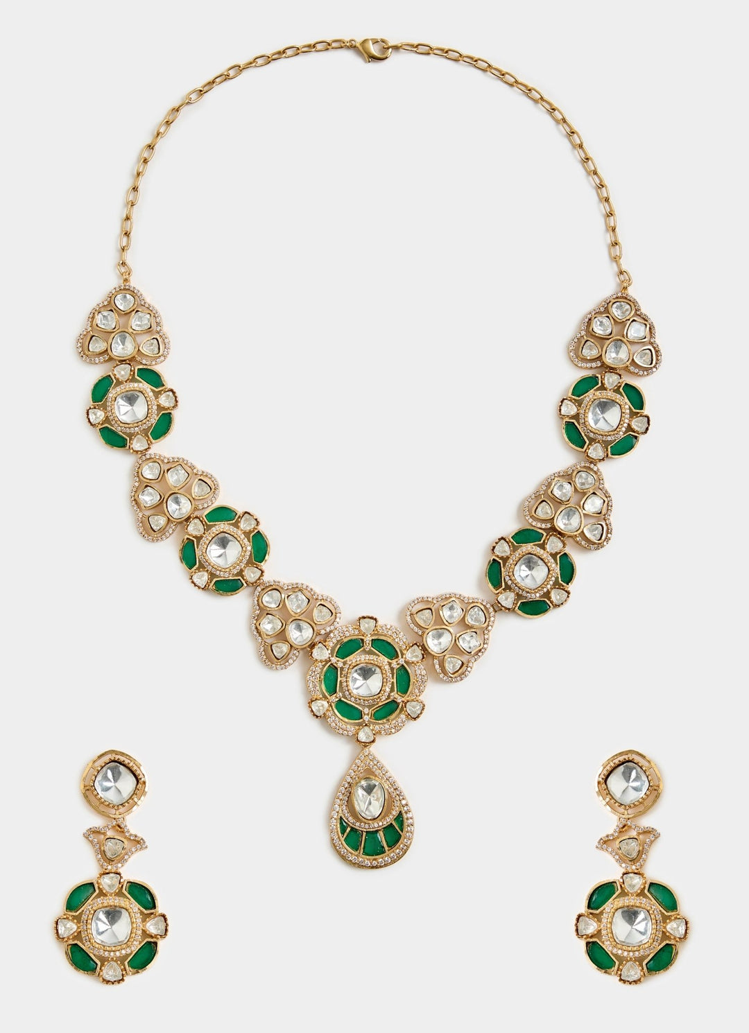Gold And Emerald Green Kundan Necklace Set Vivinia By Vidhi Mehra - Fabilicious Fashion