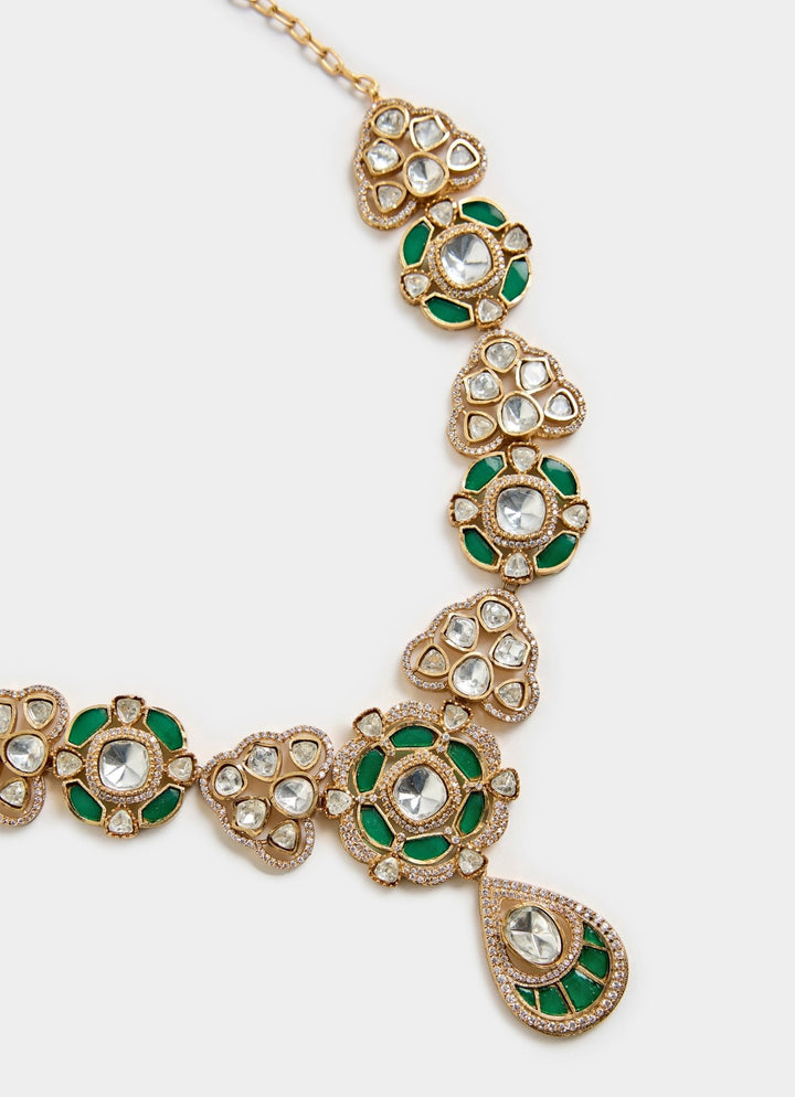 Gold And Emerald Green Kundan Necklace Set Vivinia By Vidhi Mehra - Fabilicious Fashion