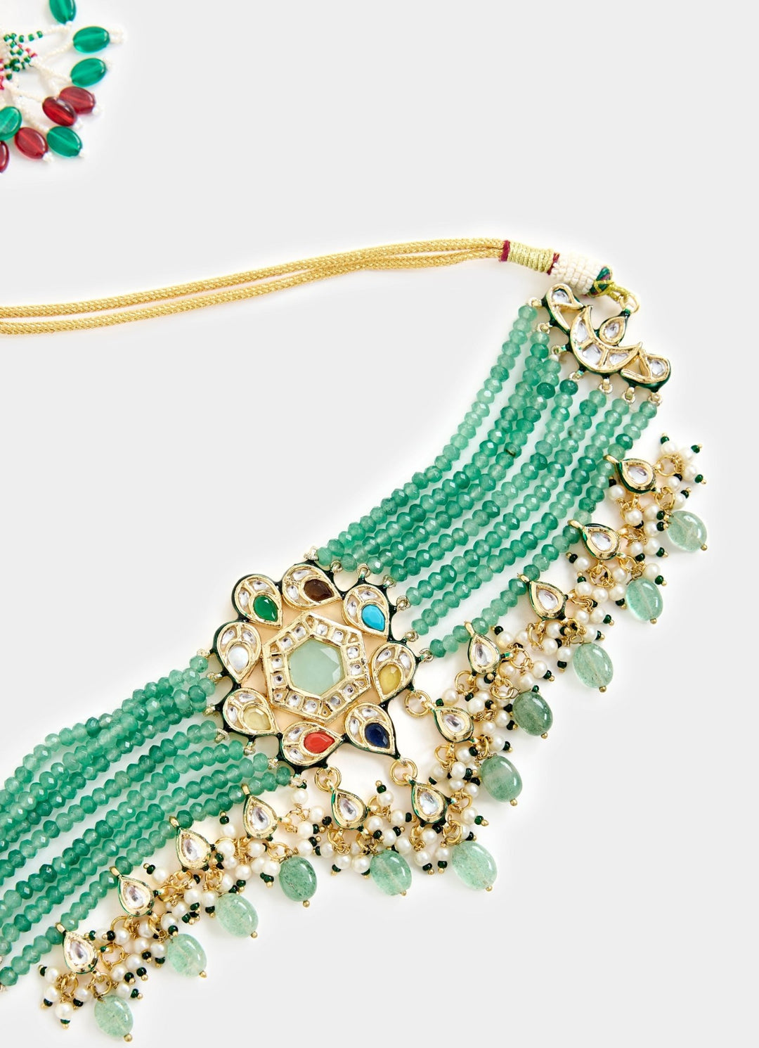 Gold And Green Beaded Choker Necklace Set Vivinia By Vidhi Mehra - Fabilicious Fashion