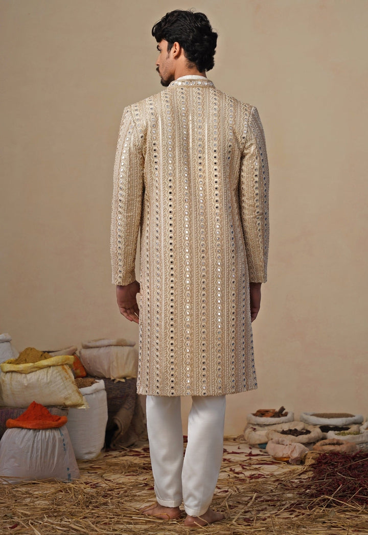 Gold and Ivory Georgette Sherwani Set Kalpraag - Fabilicious Fashion