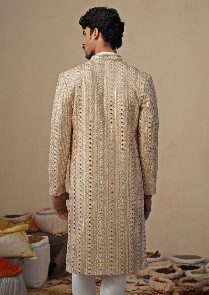 Gold and Ivory Georgette Sherwani Set Kalpraag - Fabilicious Fashion