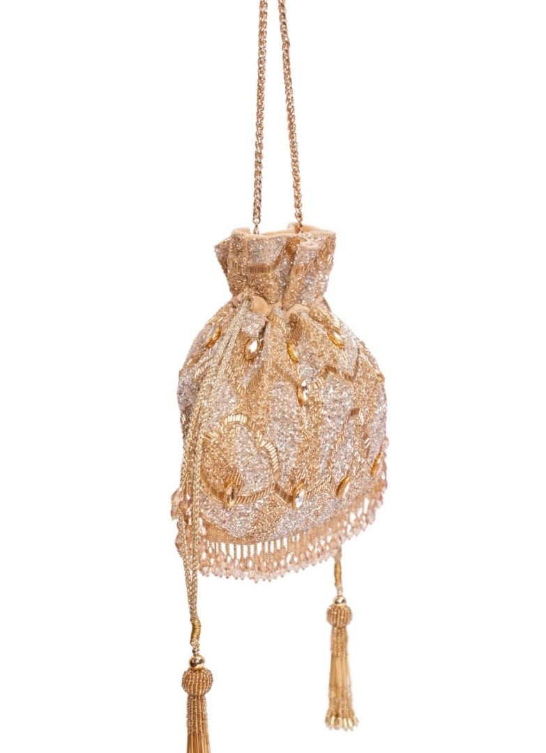 Gold And Silver Georgette Embellished Potli House of Kosha - Fabilicious Fashion