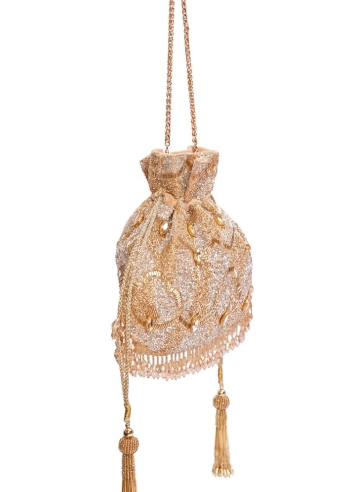 Gold And Silver Georgette Embellished Potli House of Kosha - Fabilicious Fashion