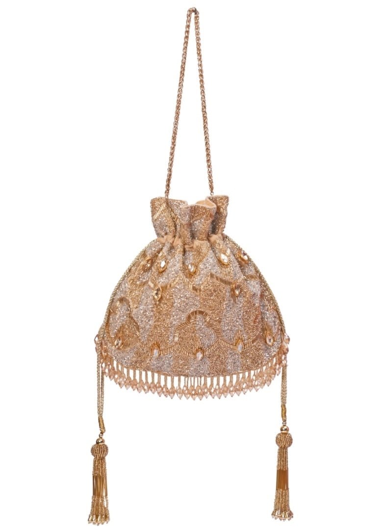 Gold And Silver Georgette Embellished Potli House of Kosha - Fabilicious Fashion