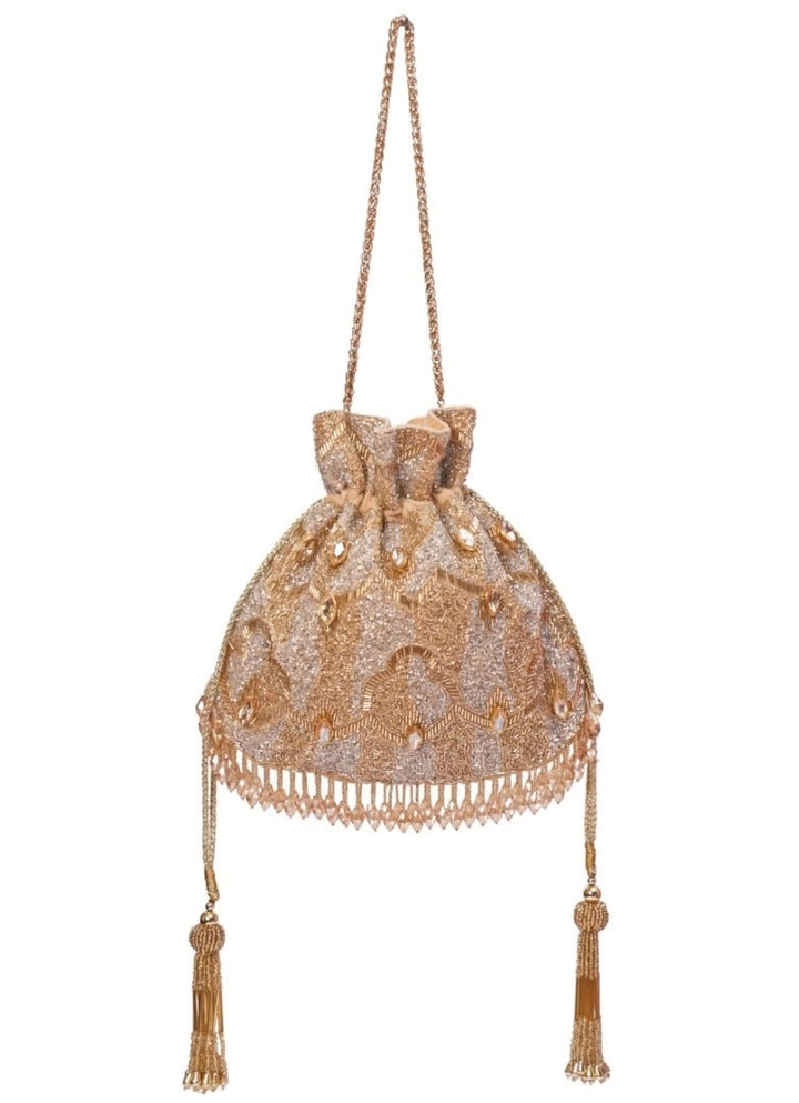 Gold And Silver Georgette Embellished Potli House of Kosha - Fabilicious Fashion