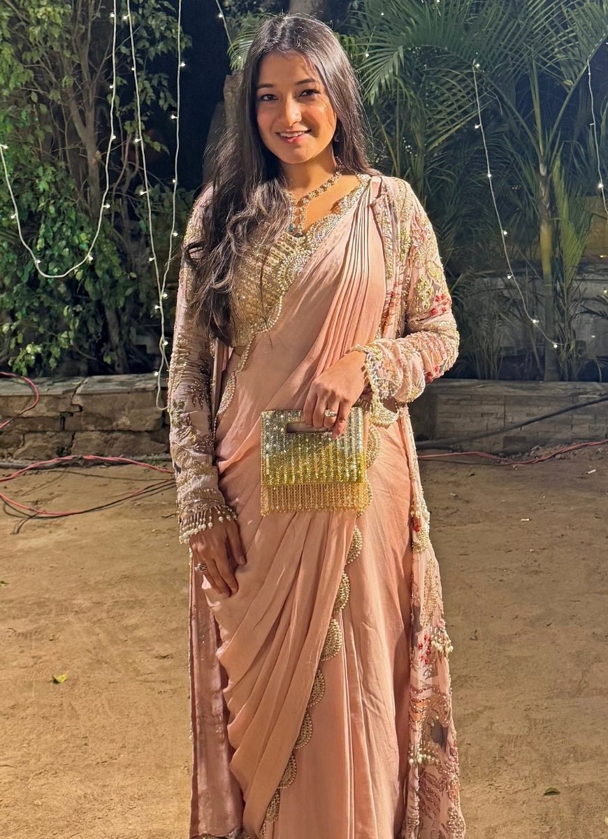 Gold And Silver Suede Embellished Clutch House of Kosha - Fabilicious Fashion