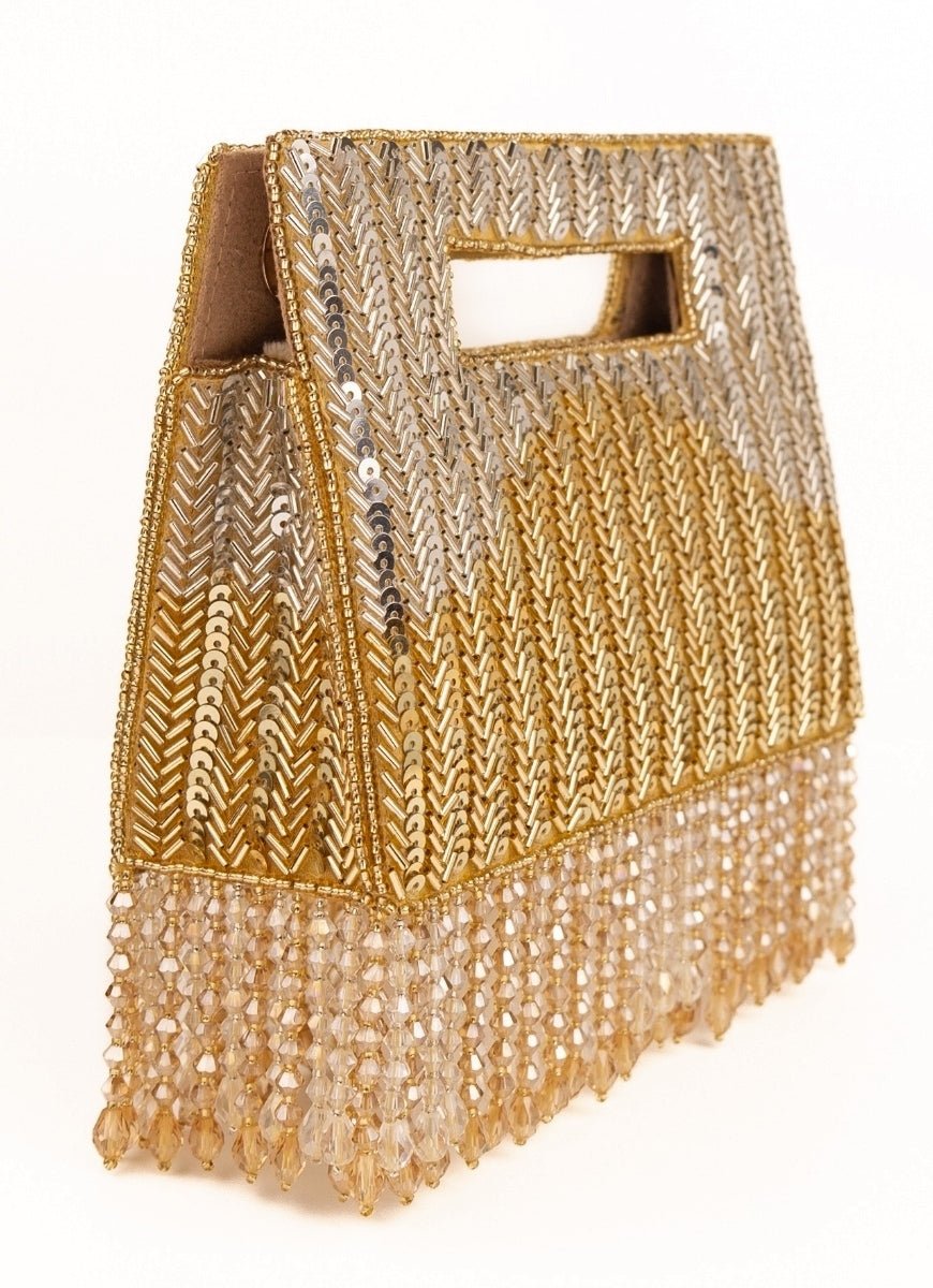 Gold And Silver Suede Embellished Clutch House of Kosha - Fabilicious Fashion