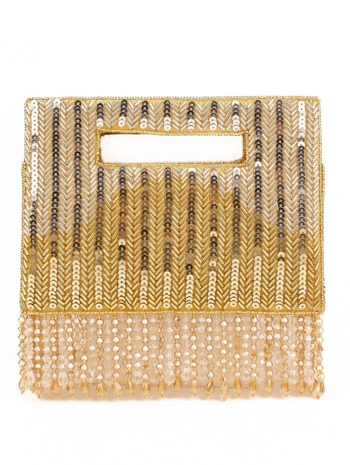 Gold And Silver Suede Embellished Clutch House of Kosha - Fabilicious Fashion
