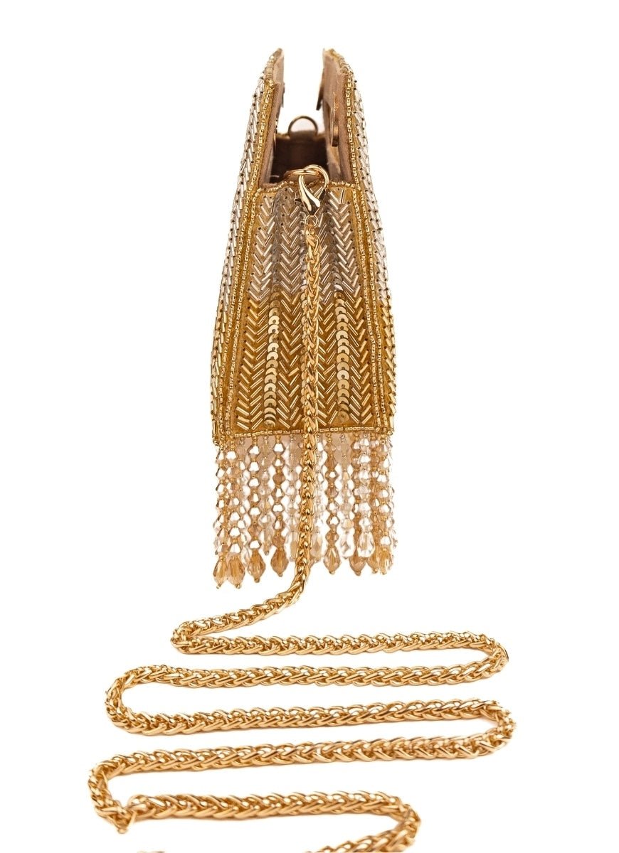 Gold And Silver Suede Embellished Clutch House of Kosha - Fabilicious Fashion