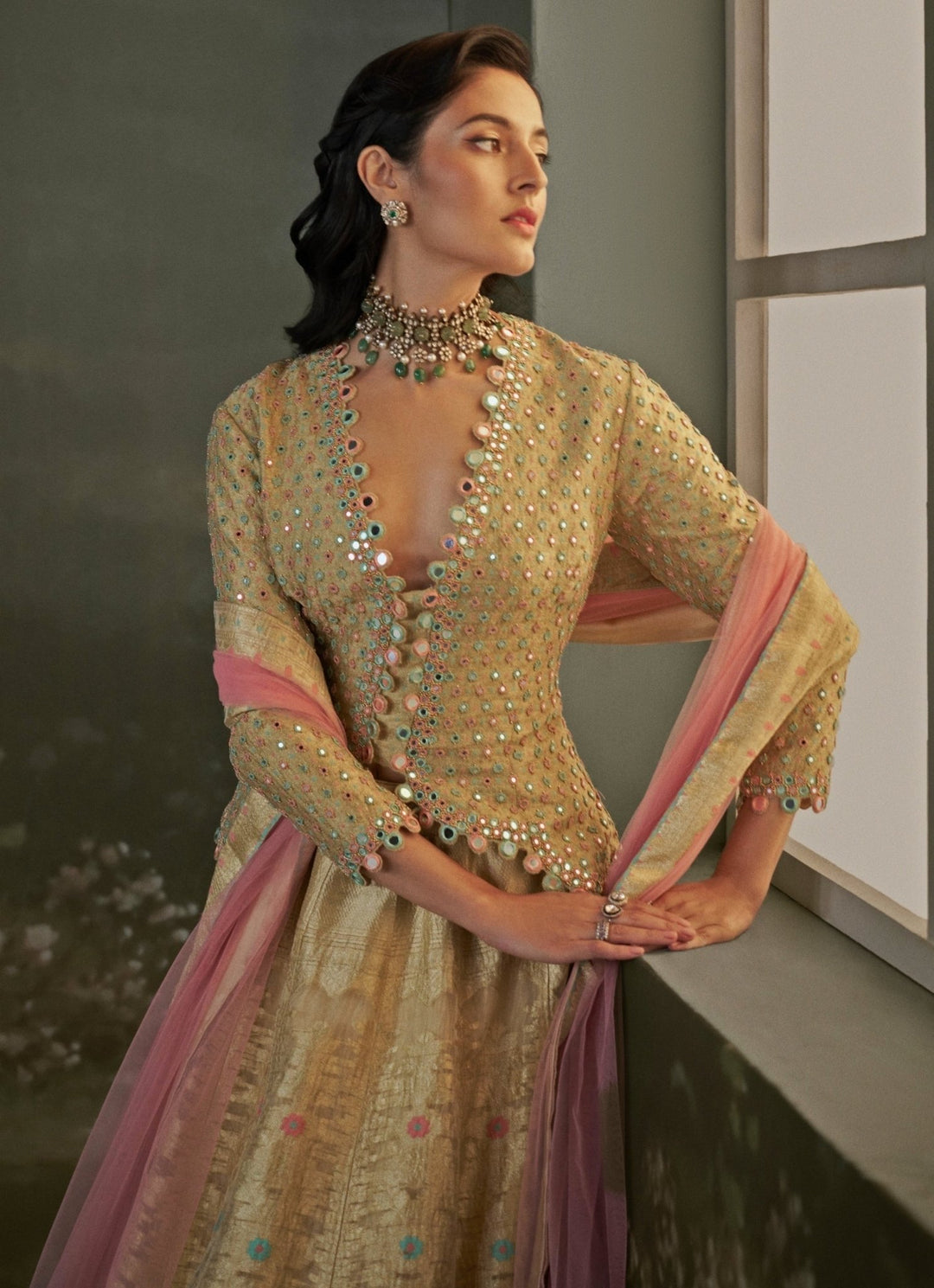 Gold Banarasi Silk Lehenga Set Nitika Gujral - Fabilicious Fashion