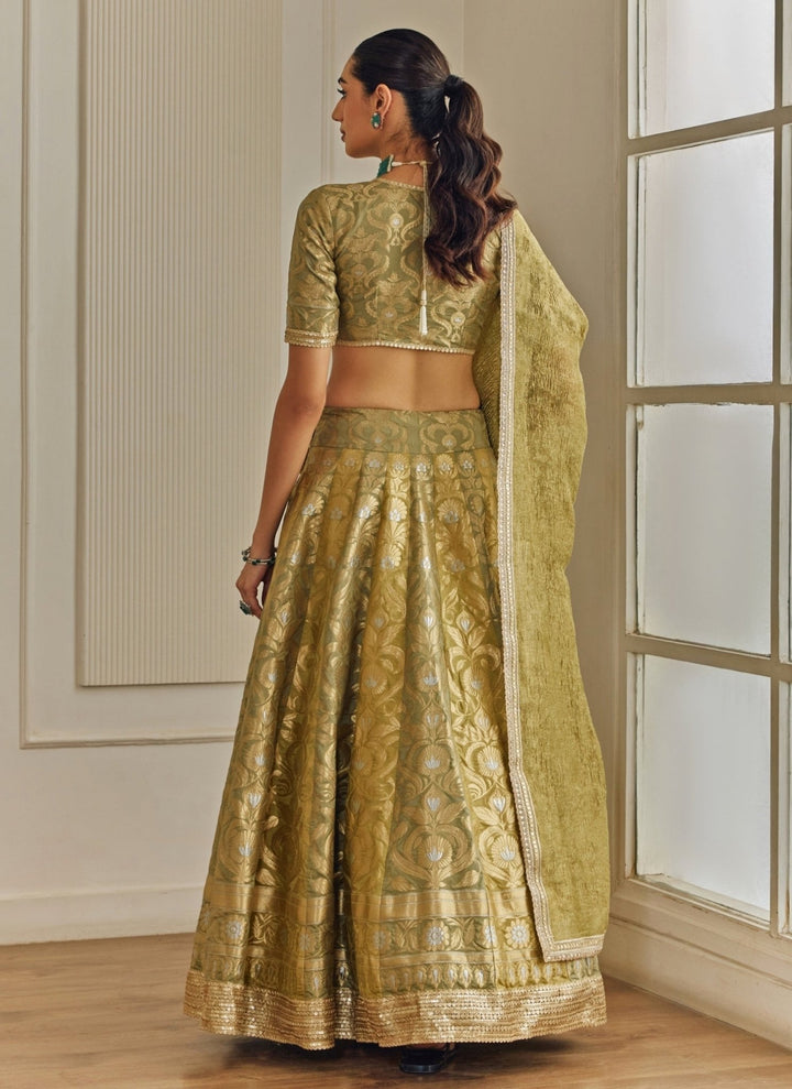 Studio Iris Gold Banarasi Silk Lehenga SetFabilicious Fashion