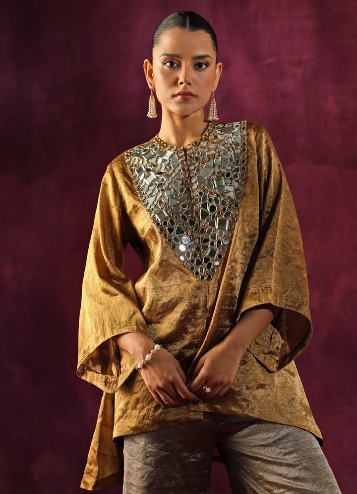 Twenty Nine Gold Banarasi Tissue Mirrorwork Tunic With Silver PantsFabilicious Fashion