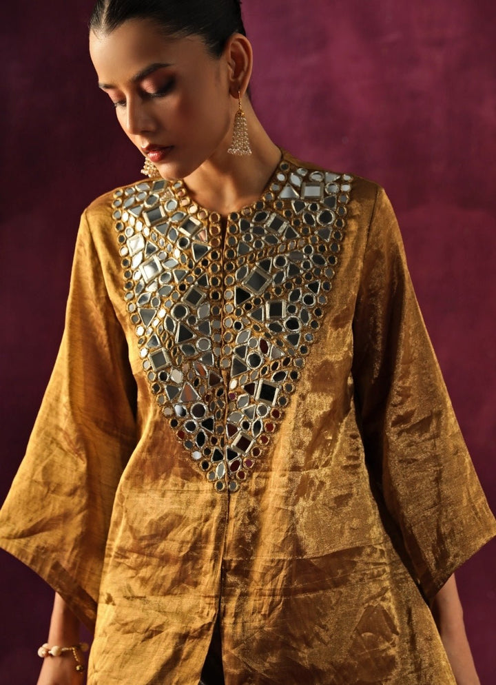 Twenty Nine Gold Banarasi Tissue Mirrorwork Tunic With Silver PantsFabilicious Fashion