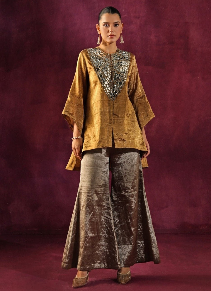 Twenty Nine Gold Banarasi Tissue Mirrorwork Tunic With Silver PantsFabilicious Fashion