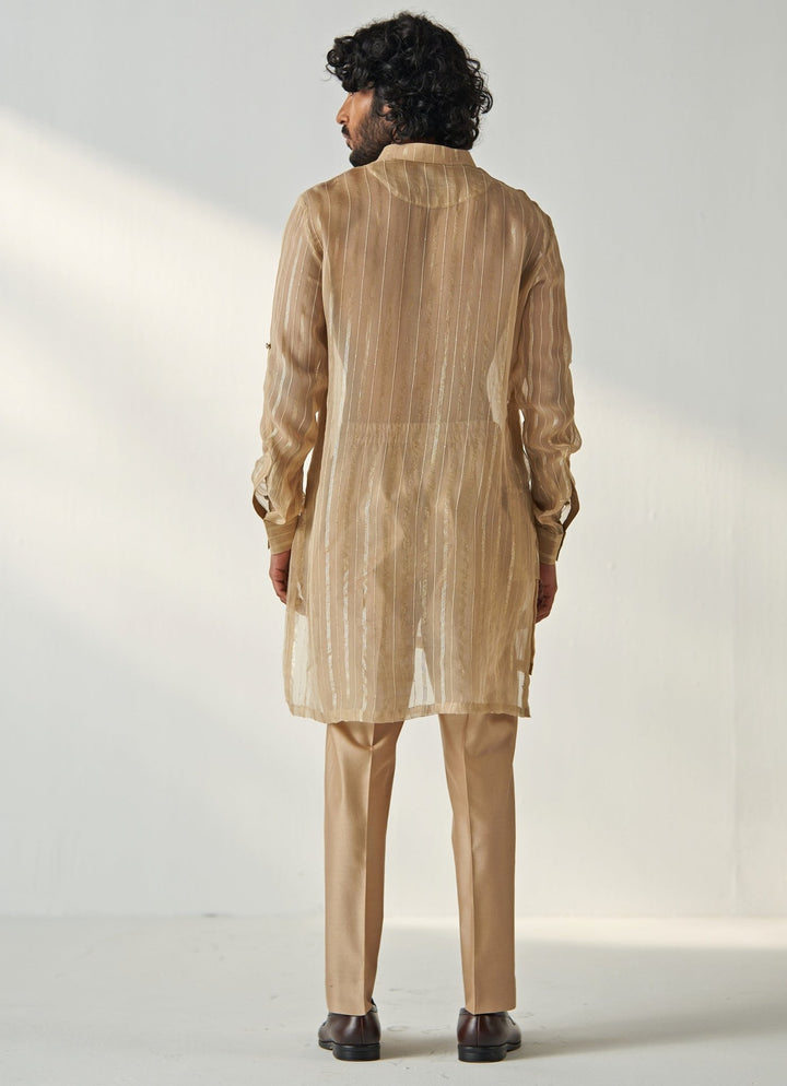 Gold Beige Sequin Embroidered Kurta Pant Set Studio Bagechaa - Men - Fabilicious Fashion