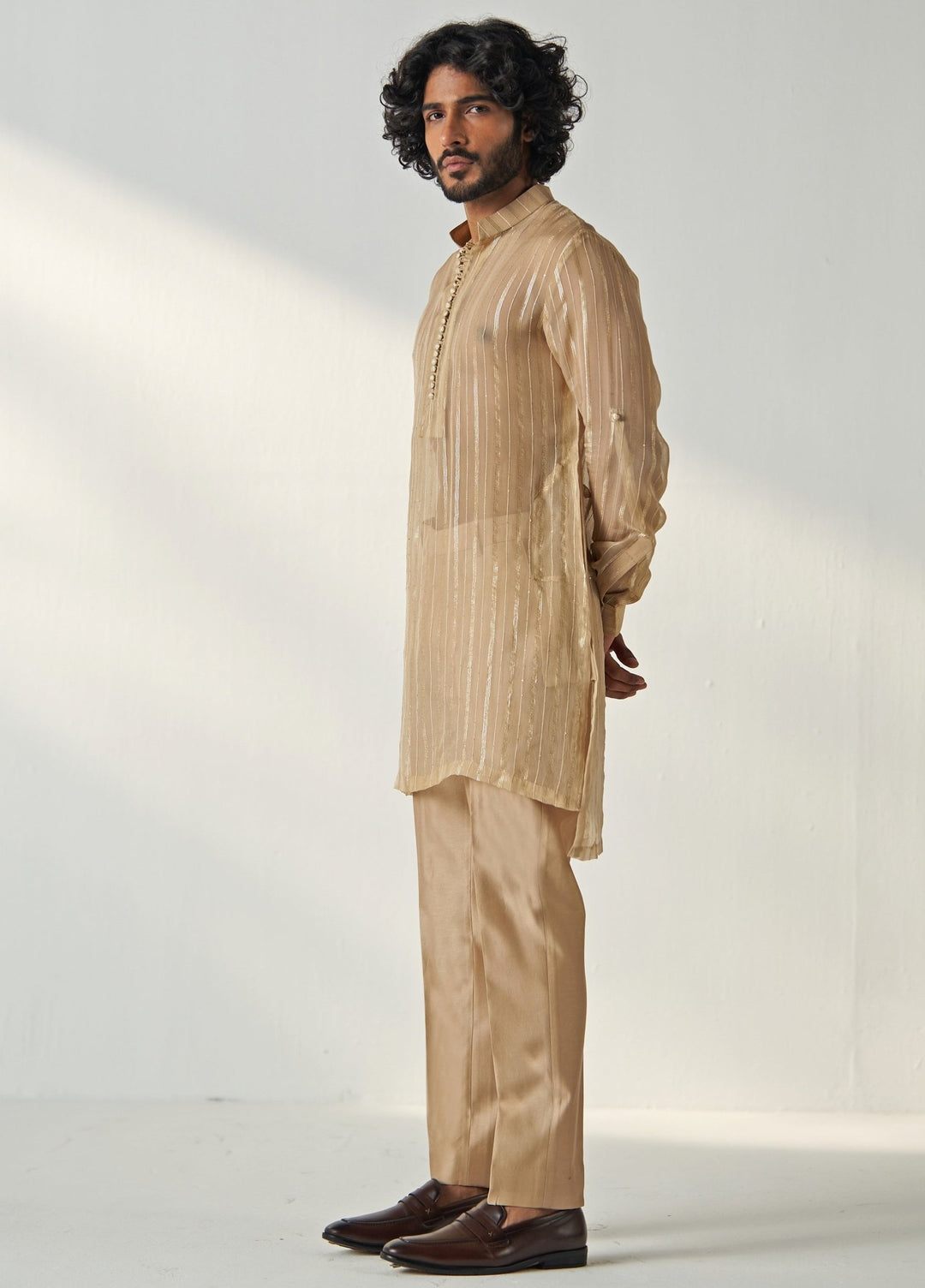 Gold Beige Sequin Embroidered Kurta Pant Set Studio Bagechaa - Men - Fabilicious Fashion